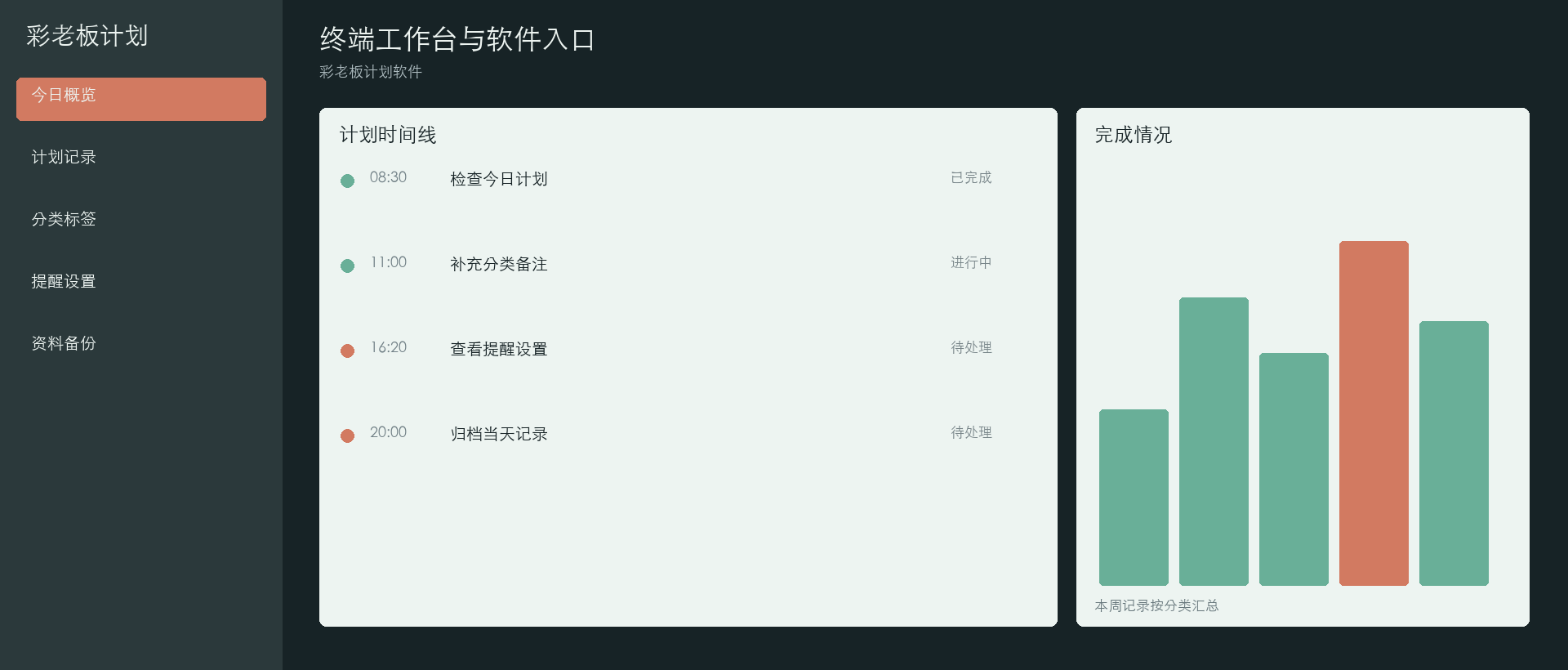 彩老板计划软件终端工作台与软件入口界面